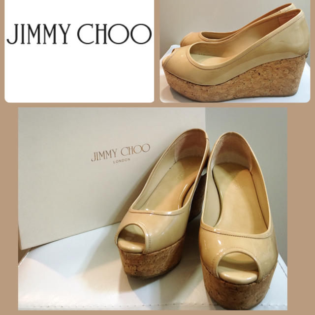 JIMMY CHOO(ジミーチュウ)のジミーチュウ♡ベージュエナメル オープントゥ パンプス♡ レディースの靴/シューズ(ハイヒール/パンプス)の商品写真