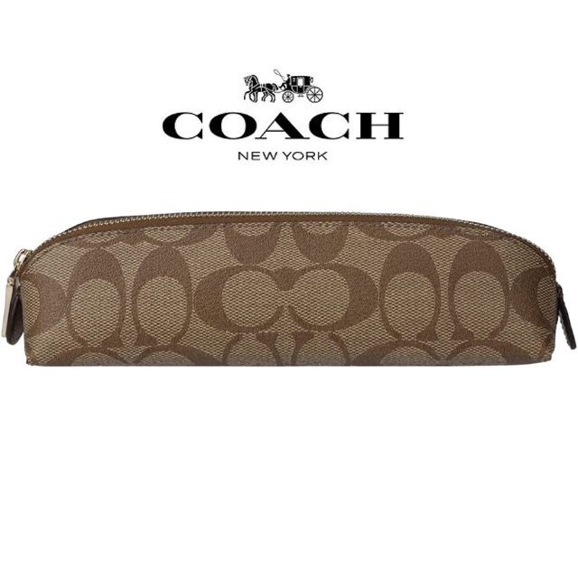 COACH(コーチ)のコーチ カーキ シグネチャー レザー ペンシルケース COACH インテリア/住まい/日用品の文房具(ペンケース/筆箱)の商品写真