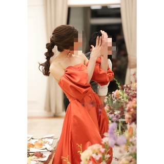 【かわち様専用】オフショルダーテラコッタ・オレンジドレス/ウェディングドレス(ウェディングドレス)