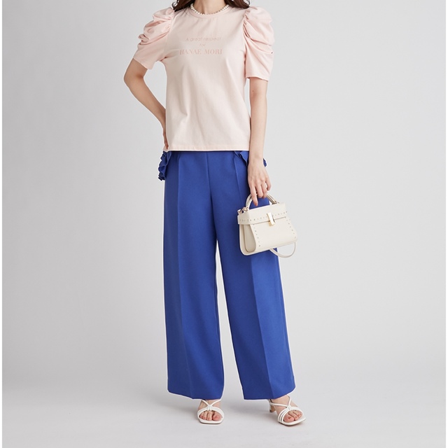 フリルつきハイウエストワイドパンツ ブルー38