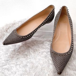 クリスチャンルブタン(Christian Louboutin)のルブタン　スパイクスタッズ　ラメ入り　フラットシューズ　サンダル　パンプス(バレエシューズ)