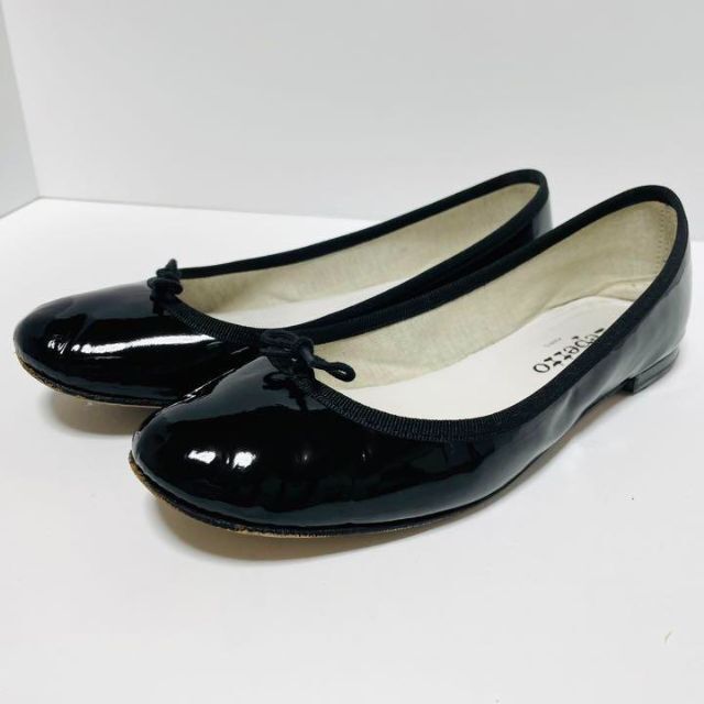 Repetto 38/約24㎝ バレエシューズ ラウンドトゥ エナメル 黒-