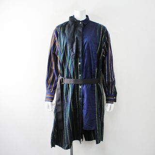 サカイ(sacai)のsacai サカイ アシンメトリー ストライプ パッチワーク シャツワンピース 1/ネイビー【2400013030205】(その他)