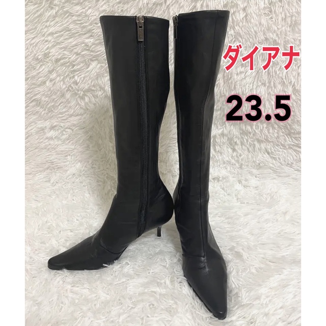 美品☆DIANA ロングブーツ 黒 サイドジップ ポインテッドトゥ | フリマアプリ ラクマ