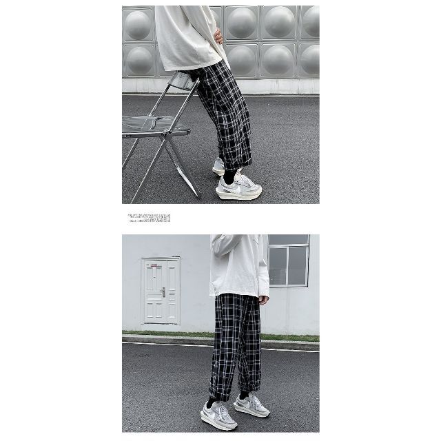ワイドパンツ メンズ チェックパンツ サルエル 韓国 ブラック 【PN5359】 メンズのパンツ(サルエルパンツ)の商品写真