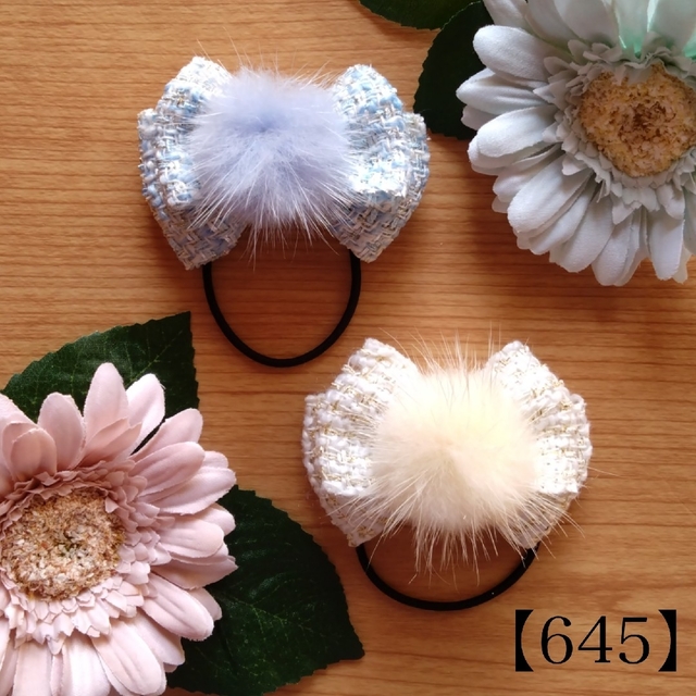 最安 【645】ハンドメイド キッズ ヘアゴム リボン ツイード
