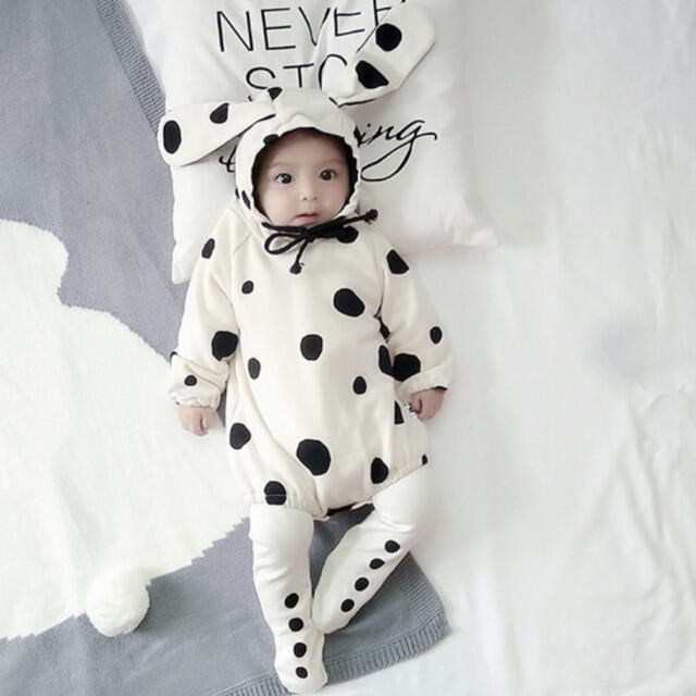 買取販売価格 ベビー服 80 ダルメシアン フード付き ロンパース タイツ セット 犬 動物 キッズ/ベビー BOO BABIES ベビー コスプレ ダルメシアン カバーオール