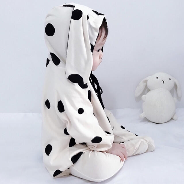 買取販売価格 ベビー服 80 ダルメシアン フード付き ロンパース タイツ セット 犬 動物 キッズ/ベビー BOO BABIES ベビー コスプレ ダルメシアン カバーオール