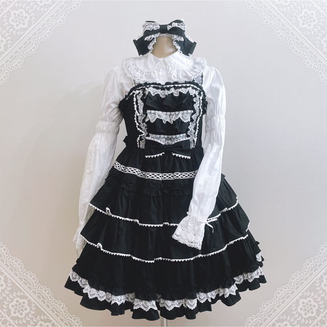 Angelic Pretty(アンジェリックプリティー)のPrettyフリルジャンパースカート&カチューシャ＊Angelic Pretty レディースのワンピース(ひざ丈ワンピース)の商品写真