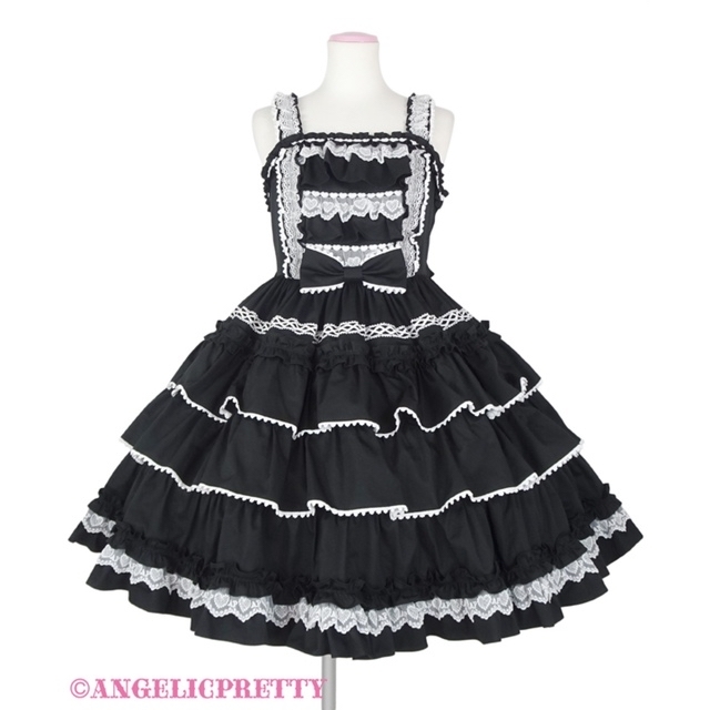 Angelic Pretty(アンジェリックプリティー)のPrettyフリルジャンパースカート&カチューシャ＊Angelic Pretty レディースのワンピース(ひざ丈ワンピース)の商品写真