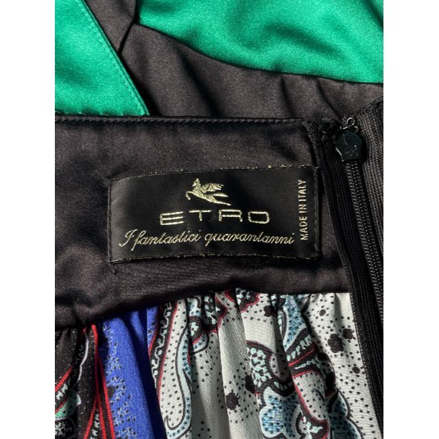 ETRO エトロ ブルー×グリーン×ブラック 柄物ワンピース 4