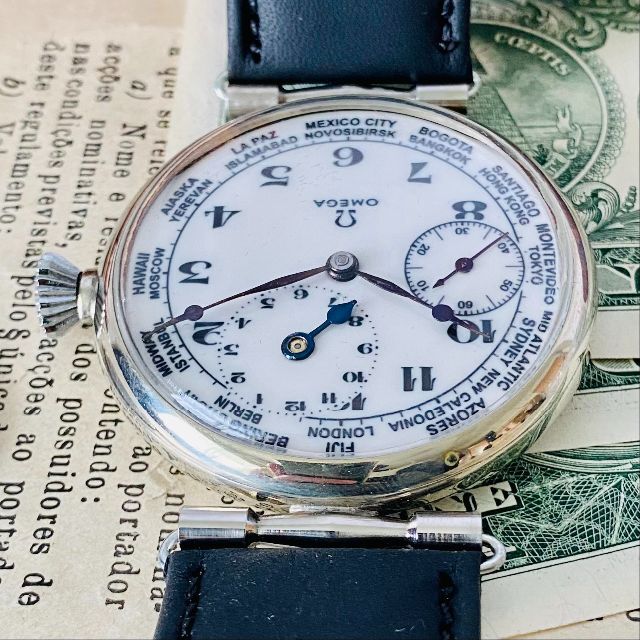 オメガ OMEGA ワールドタイム 動作良好 1918年 金針 二重蓋 時計 