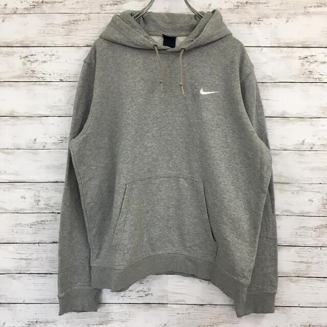 ナイキ NIKE スウッシュ刺繍 パーカー グレー 紺タグ 裏起毛 L - パーカー