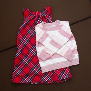 ベビーギャップ(babyGAP)の【GAP H&M】ボーダーニット&チェックワンピース 110cm(ワンピース)