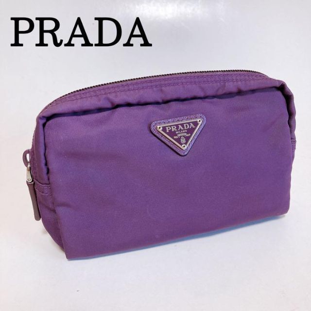 12月4日限定☆美品 PRADA プラダ ナイロン ポーチ 紫 カード付き 国内