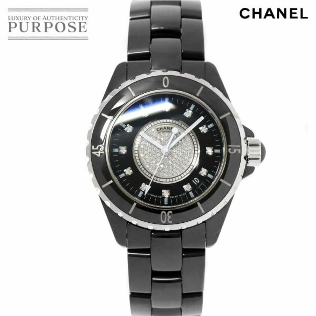 商品管理番号90173520シャネル CHANEL J12 H1757 メンズ 腕時計 センター ダイヤ 12P デイト セラミック ブラック オートマ 自動巻き ウォッチ VLP 90173520