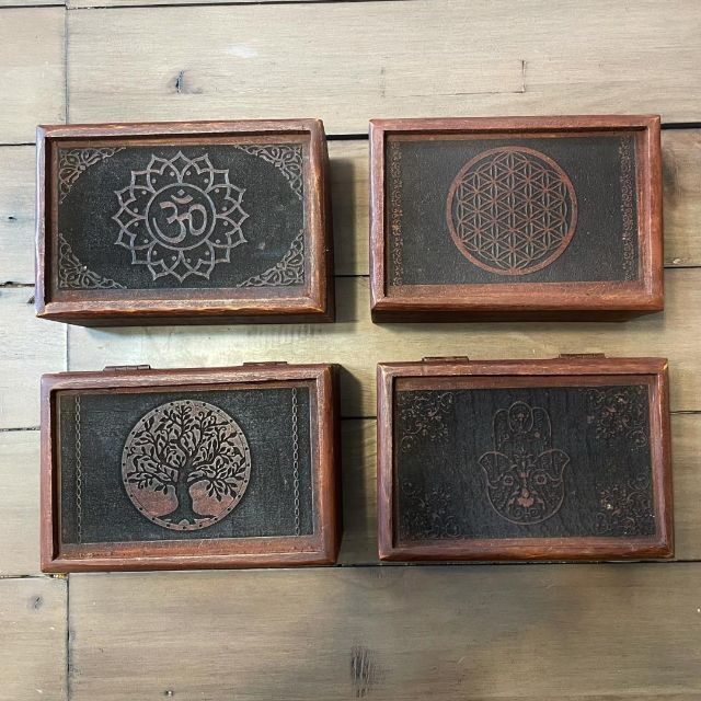 【ツリー・オブ・ライフ】 木製 ハンドメイド アンティーク風 小物入れ 木箱