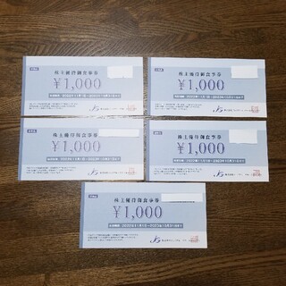 ジェイグループホールディングス 株主優待 5000円分(フード/ドリンク券)