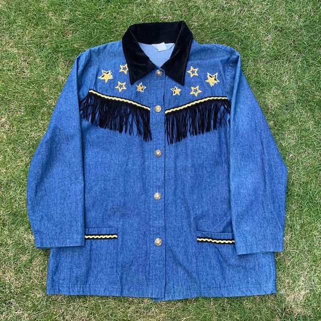 高評価のクリスマスプレゼント vintage フリンジ アーカイブ Y2K 70's スター 星 デニムシャツ Gジャン+デニムジャケット