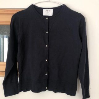 ザラキッズ(ZARA KIDS)のZARA kids 10 140 紺コットンカーディガン　パール(カーディガン)