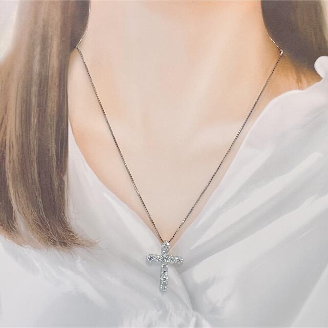 プラチナ 特大クロス オーバー ダイヤモンドネックレス ネックレス