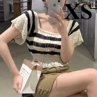 ザラ(ZARA)の本日限定セール❣️ zara トップス ニット ボーダー フリル パフスリーブ(カットソー(半袖/袖なし))