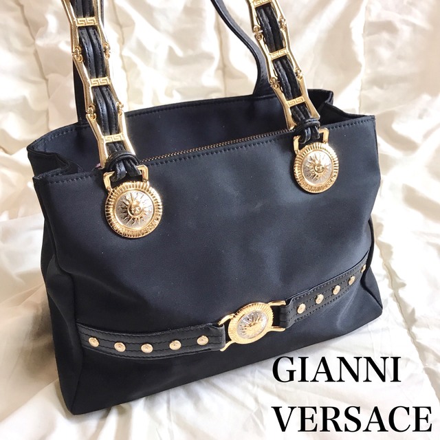 GIANNI VERSACE サンバースト コーティングレザートートバッグ 黒