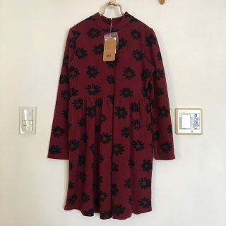 ジエンポリアム(THE EMPORIUM)の新品♡THE EMPORIUM ♡花柄起毛ワンピース♡ワイン(ひざ丈ワンピース)