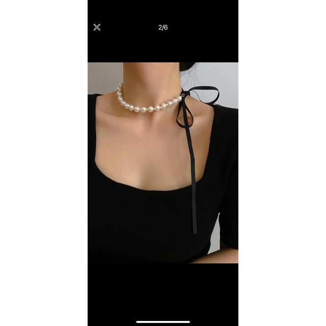 人工パール♡リボン♡チョーカーネックレス レディースのアクセサリー(ネックレス)の商品写真