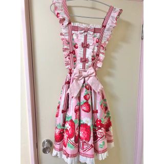 アンジェリックプリティー(Angelic Pretty)のAngelic Pretty 摘みたていちご エプロン風スカート ピンク(ひざ丈スカート)