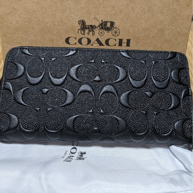 COACH 長財布 型押しシグネチャー黒-