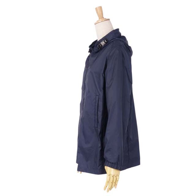 美品 マックスマーラ Max Mara ジャケット ビジュー ジップアップ フーディ ブルゾン ナイロン レディース アウター IJ40 USA6 FB38(M相当) ネイビー