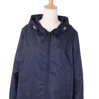 美品 マックスマーラ Max Mara ジャケット ビジュー ジップアップ フーディ ブルゾン ナイロン レディース アウター IJ40 USA6 FB38(M相当) ネイビー