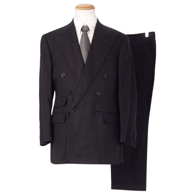美品 ラルフローレン パープルレーベル RALPH LAUREN PURPLE LABEL セットアップ スーツ リネン ジャケット パンツ メンズ C94-W82-T175(L相当) ブラック