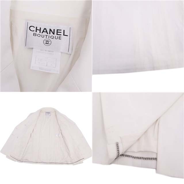 CHANEL(シャネル)のVintage シャネル CHANEL ジャケット 98P ダブルブレスト ロゴボタン アウター レディース フランス製 36(S相当) ホワイト レディースのジャケット/アウター(その他)の商品写真