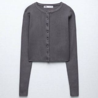 ザラ(ZARA)のZARA リブニットカーディガン グレー(カーディガン)