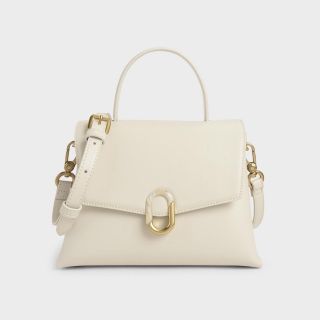 チャールズアンドキース(Charles and Keith)のCharles＆Keith 白　ストーンエンベリッシュドフロントフラップバッグ(ショルダーバッグ)