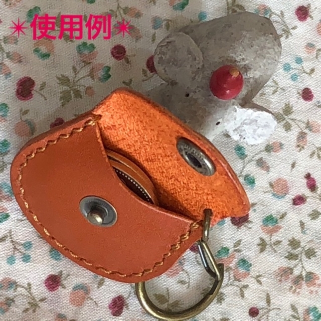 ※少し傷あり★オレンジブラウン★コインが入る本革のキーホルダー ハンドメイド