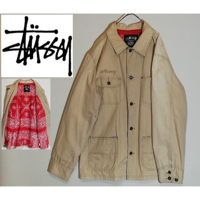 159 STUSSY カバーオール 裏バンダナ柄 L フィールドジャケット