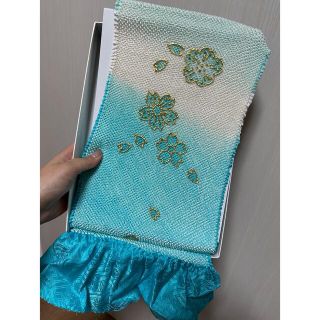 帯揚げ 水色 金色刺繍 成人式や卒業式に！(和装小物)