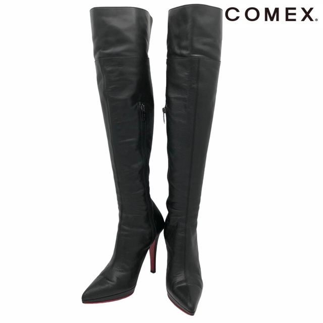 美品】COMEX コメックス ニーハイブーツ 黒 ブラック23.5cm 美品】COMEX コメックス ニーハイブーツ 黒 ブラック23.5cm