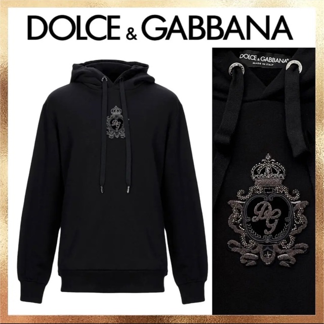 【美品】DOLCE&GABBANA ロゴ刺繍　スウェットパーカー黒　48 正規品