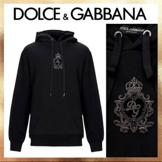 ドルチェアンドガッバーナ(DOLCE&GABBANA)の【美品】DOLCE&GABBANA ロゴ刺繍　スウェットパーカー黒　48 正規品(パーカー)