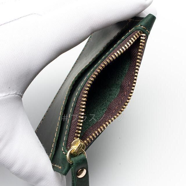 本革 財布 小銭入れ グリーン（カードケース 薄型 スリム 本革 ミニ財布） メンズのファッション小物(折り財布)の商品写真