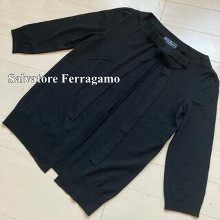 サルヴァトーレフェラガモ(Salvatore Ferragamo)のフェラガモ　七分袖　カーディガン　ニット　M リボン　(カーディガン)