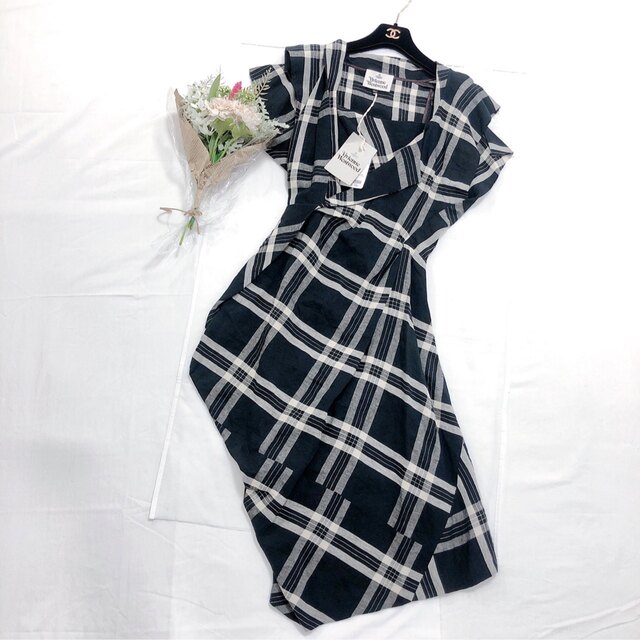 新品 Vivienne Westwood チェック柄変形ワンピース ブラック系 tic