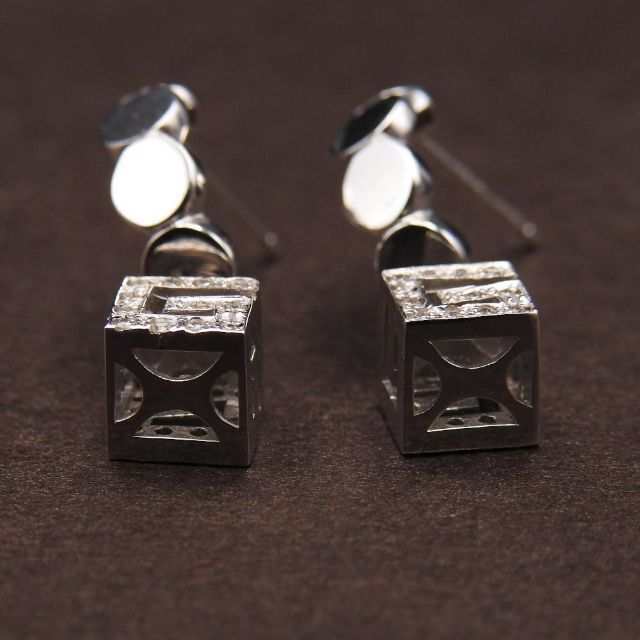 希少 K18WG ホワイトゴールド ダイヤ D0.13ct×2 Gモチーフピアス