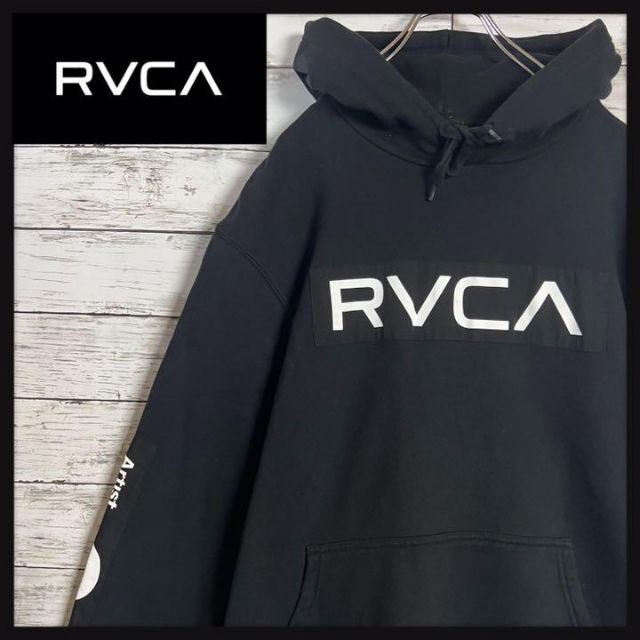 【大人気】RVCA センターロゴ 両袖プリント 即完売モデル入手困難 パーカーcm平置き採寸着丈