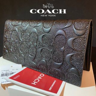 コーチ(COACH)の贈り物にも☆コーチ 財布 スリム 本革 二つ折 エンボスドシグネチャー黒(長財布)