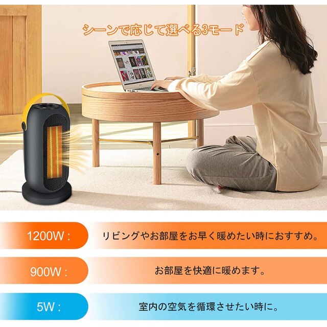 セラミックヒーター 小型 ファンヒーター  省エネ 温度調節 3段階切替 スマホ/家電/カメラの冷暖房/空調(ファンヒーター)の商品写真